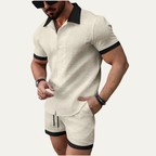 Herr tvådelat set med kortärmad skjorta med knappar och shorts med elastisk midja och dragsko-sets for Men-Fjallbarn