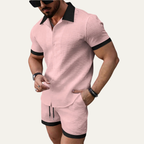 Herr tvådelat set med kortärmad skjorta med knappar och shorts med elastisk midja och dragsko-sets for Men-Fjallbarn