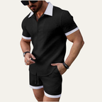 Herr tvådelat set med kortärmad skjorta med knappar och shorts med elastisk midja och dragsko-sets for Men-Fjallbarn