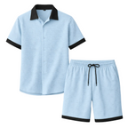 Herr tvådelat set med kortärmad skjorta med knappar och shorts med elastisk midja och dragsko-sets for Men-Fjallbarn