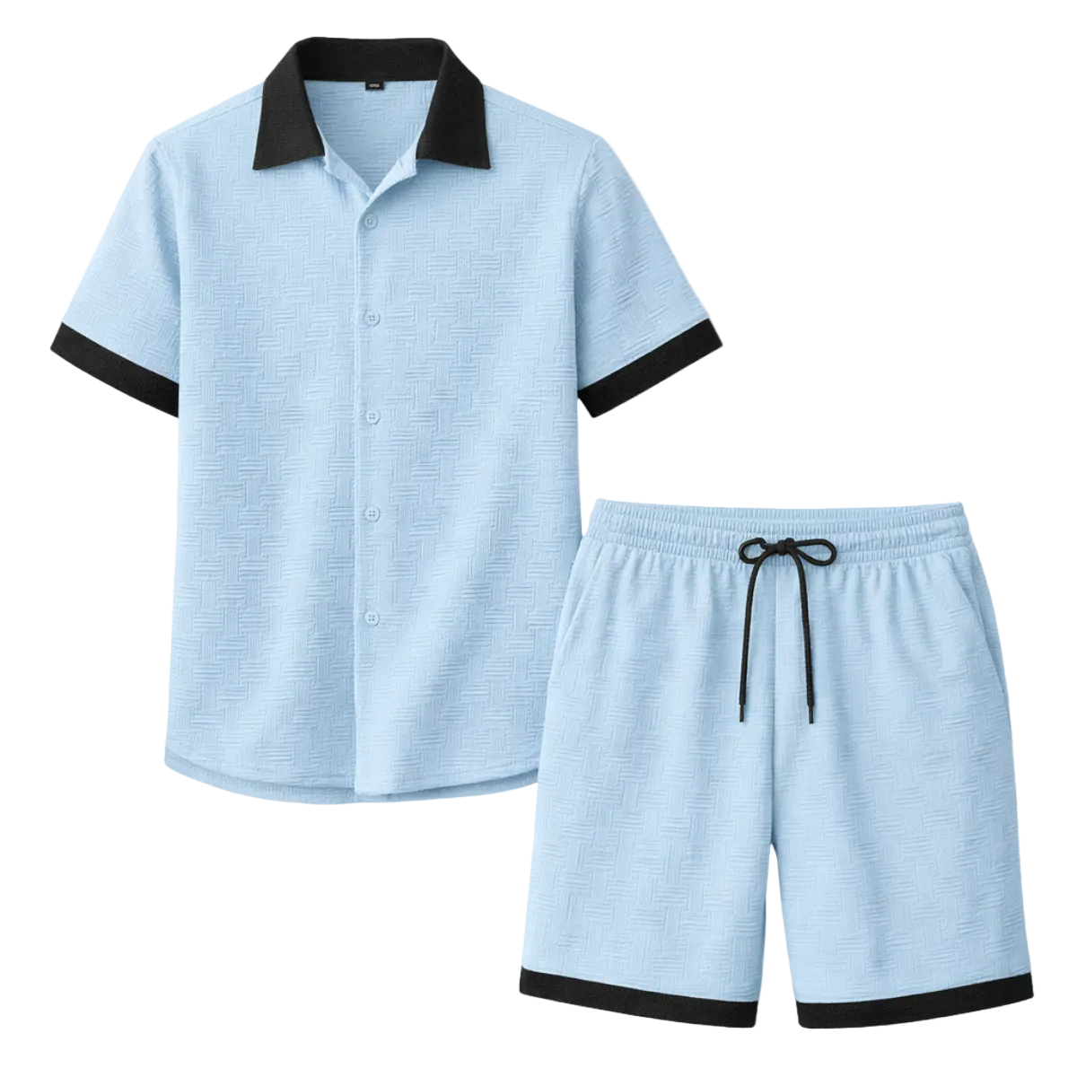 Herr tvådelat set med kortärmad skjorta med knappar och shorts med elastisk midja och dragsko-sets for Men-Fjallbarn