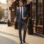 Herrar kostymset med enkelknäppt kavaj och byxor med rak passform-suits for men-Fjallbarn