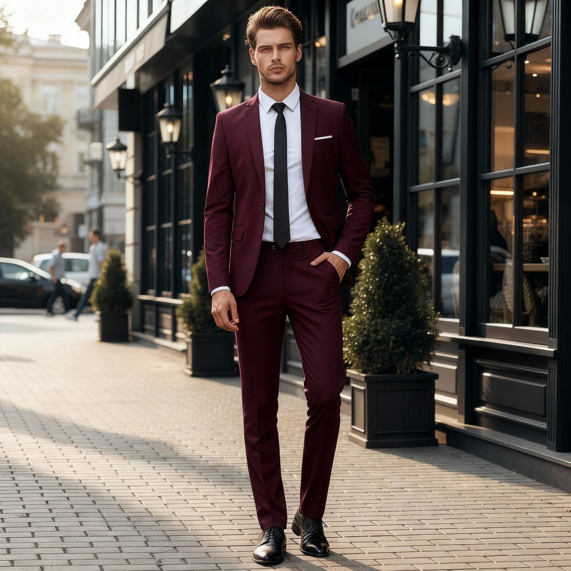 Herrar kostymset med enkelknäppt kavaj och byxor med rak passform-suits for men-Fjallbarn
