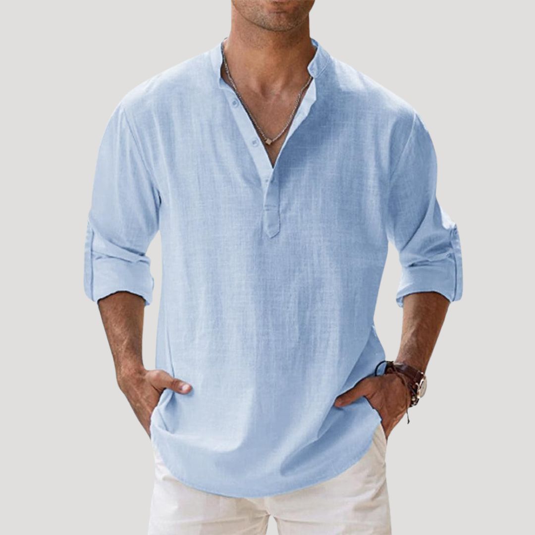 Herrar skjorta med knappslå och ståkrage-Shirts for men-Fjallbarn