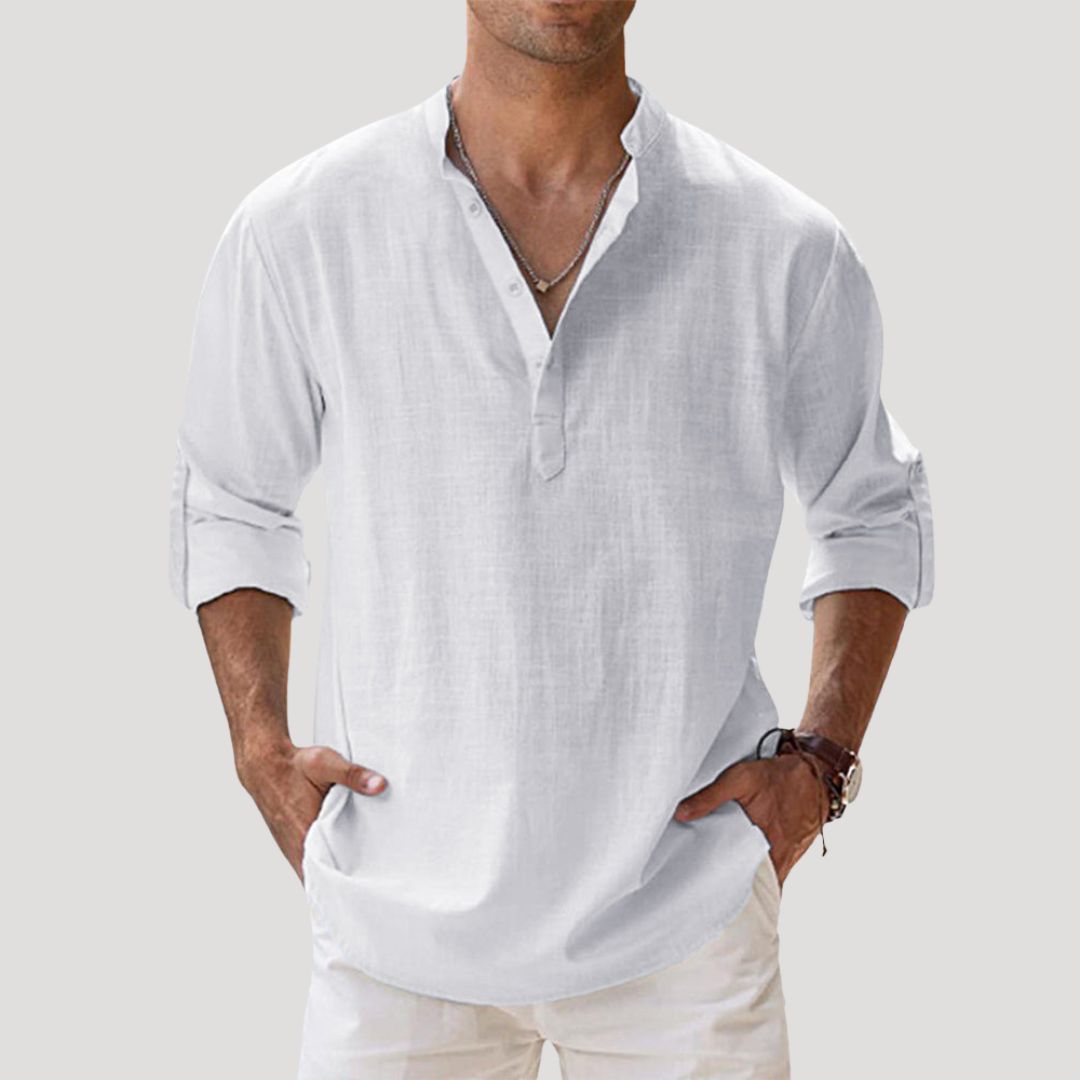 Herrar skjorta med knappslå och ståkrage-Shirts for men-Fjallbarn