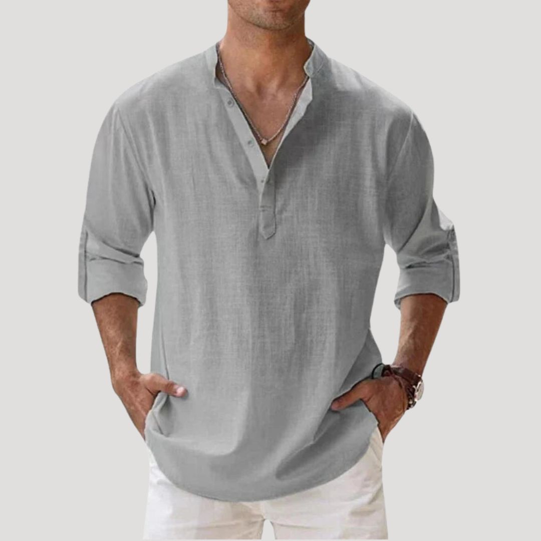 Herrar skjorta med knappslå och ståkrage-Shirts for men-Fjallbarn
