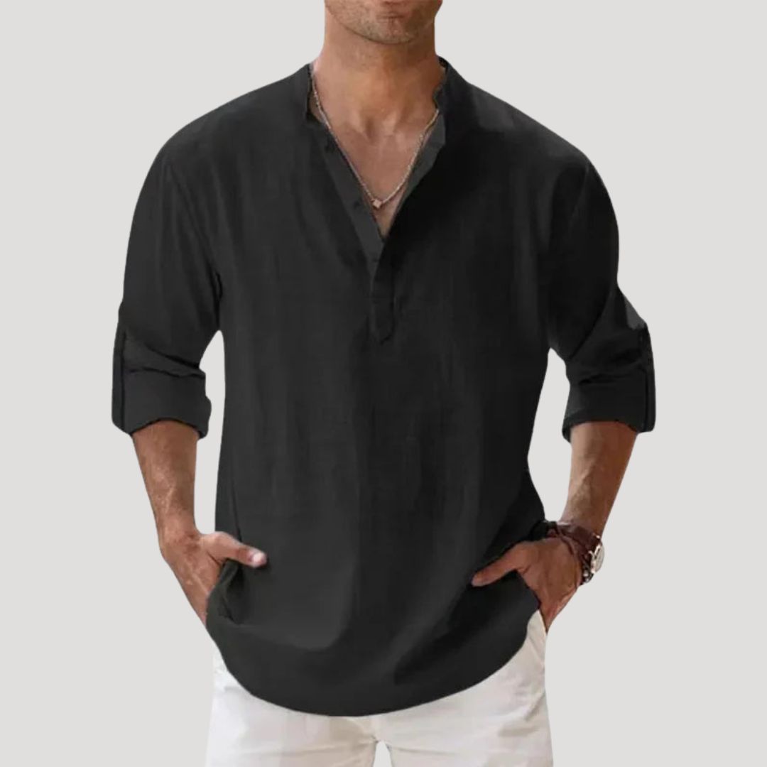 Herrar skjorta med knappslå och ståkrage-Shirts for men-Fjallbarn