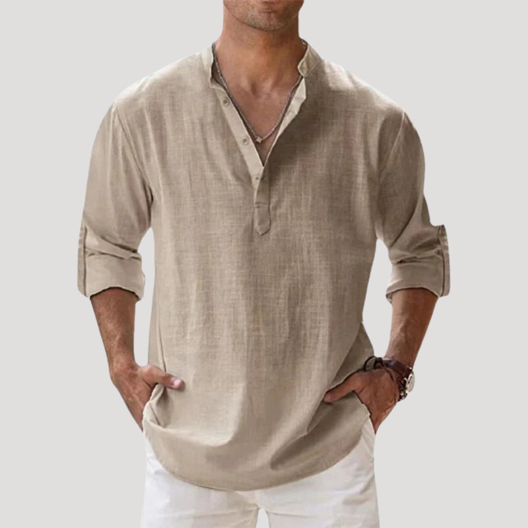 Herrar skjorta med knappslå och ståkrage-Shirts for men-Fjallbarn
