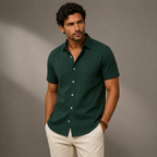 Herrarnas kortärmad skjorta med vertikal ribbad struktur och bröstficka-Shirts for men-Fjallbarn