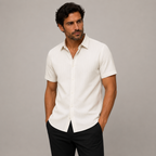 Herrarnas kortärmad skjorta med vertikal ribbad struktur och bröstficka-Shirts for men-Fjallbarn