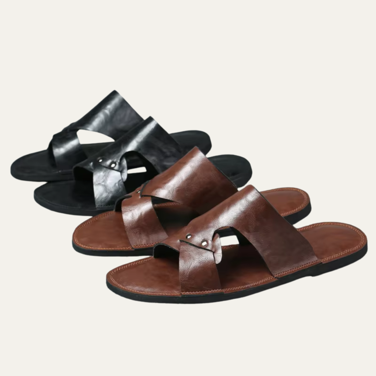 Herrarnas sandaler med utskuren rem och metallnitar-Footwear for men-Fjallbarn