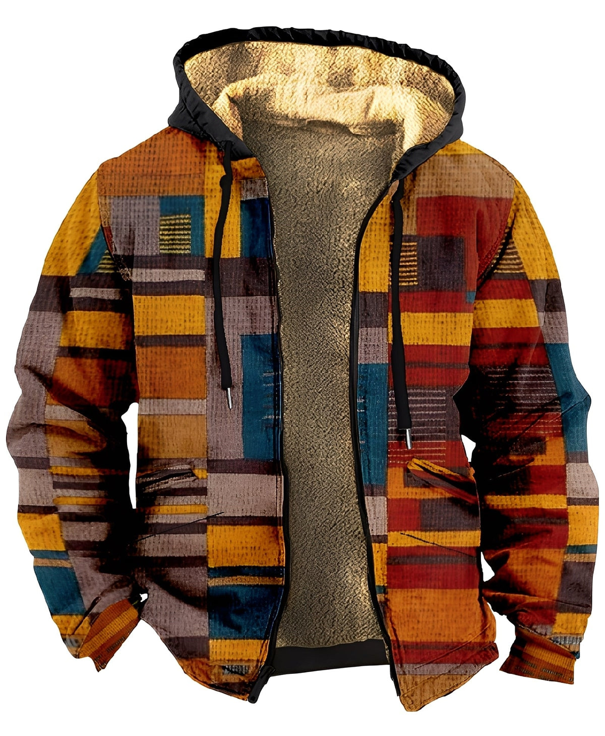 Herrjacka med huva och geometriskt mönster-Jackets for men-Fjallbarn