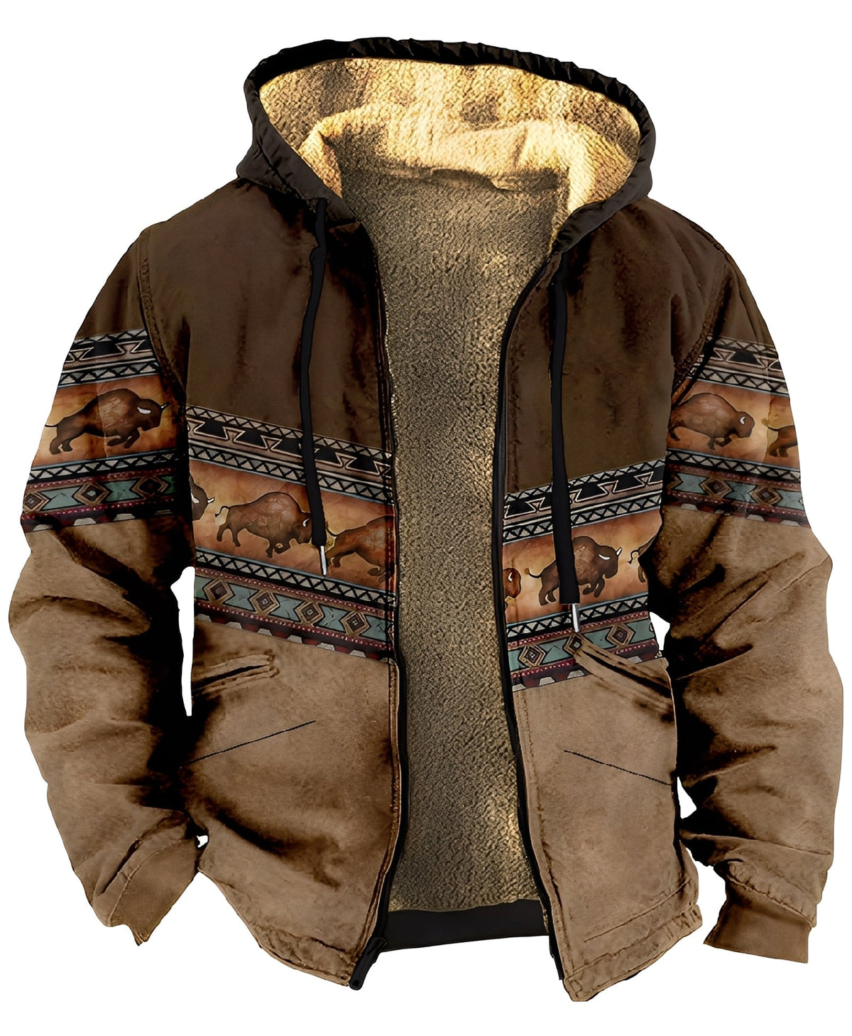 Herrjacka med huva och geometriskt mönster-Jackets for men-Fjallbarn