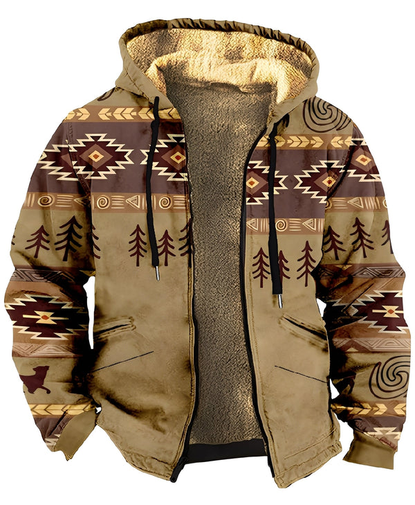 Herrjacka med huva och geometriskt mönster-Jackets for men-Fjallbarn