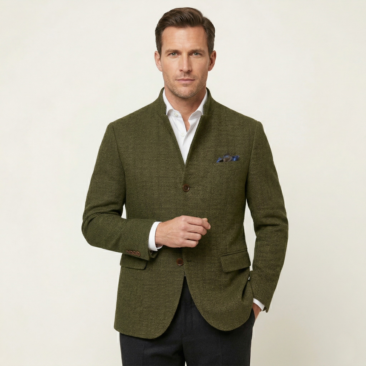 Herrkavaj i fiskbensmönstrad tweed-Jackets for men-Fjallbarn