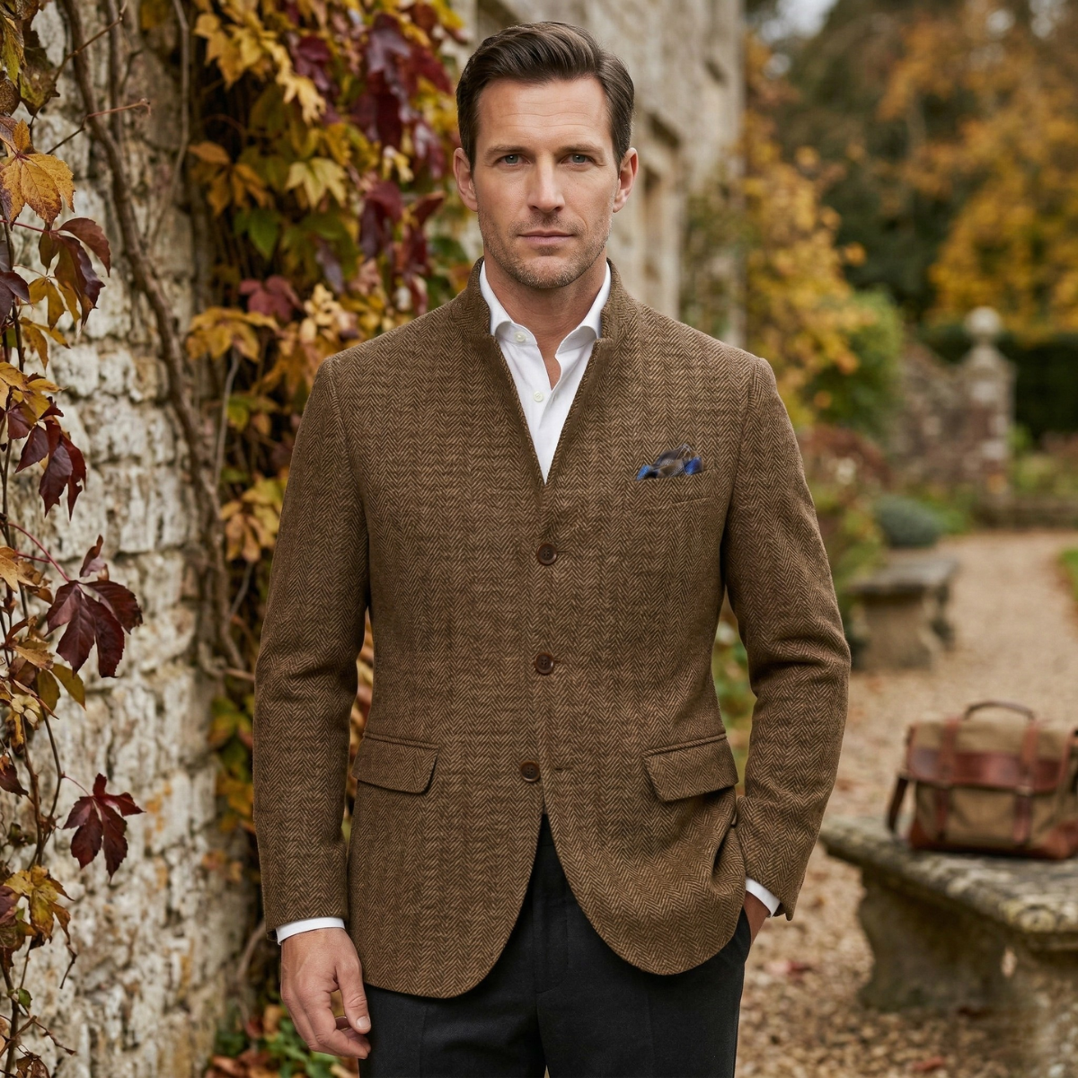 Herrkavaj i fiskbensmönstrad tweed-Jackets for men-Fjallbarn