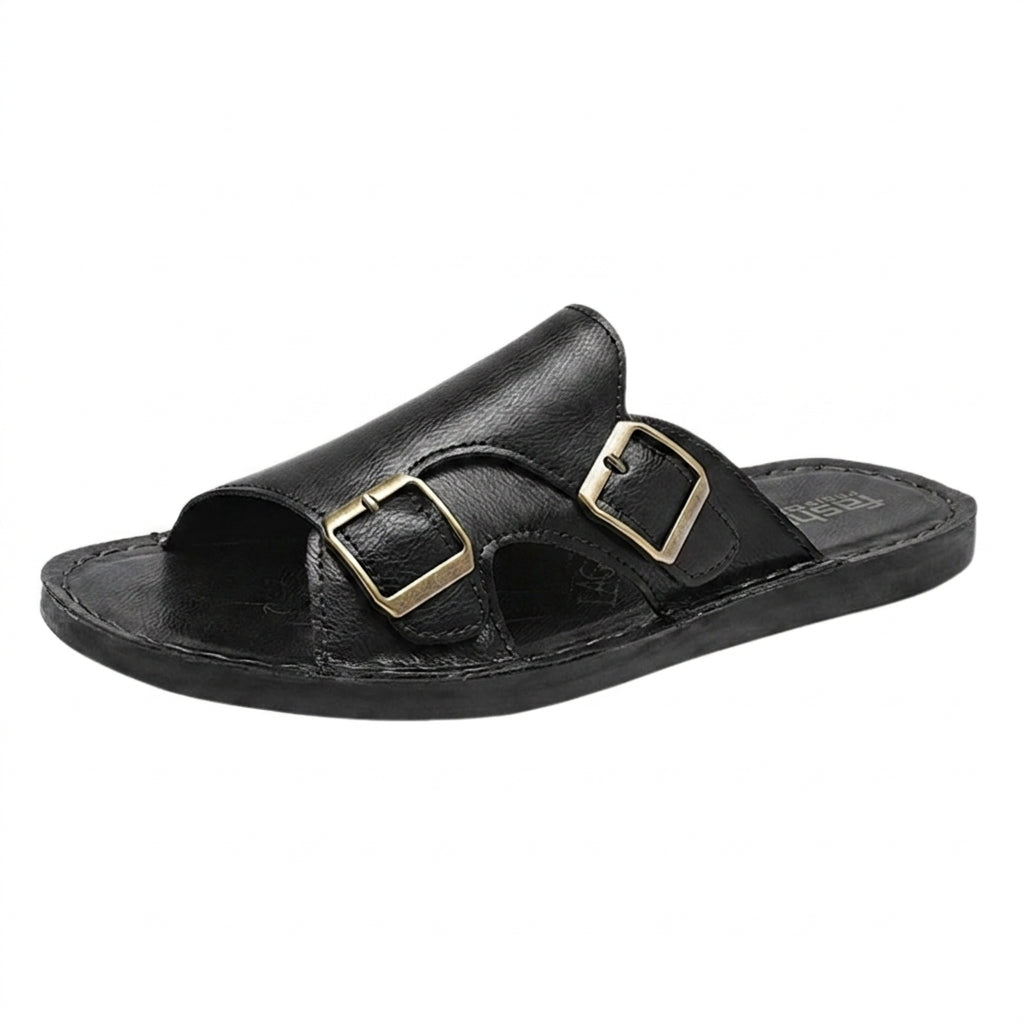 Herrsandaler med dubbla remmar och metallspännen-Footwear for men-Fjallbarn