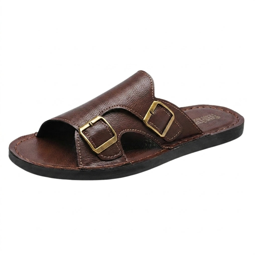 Herrsandaler med dubbla remmar och metallspännen-Footwear for men-Fjallbarn