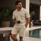 Herrset med Pikétröja och Shorts med Diagonalt Strukturmönster-Sets for Men-Fjallbarn