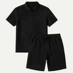 Herrset med Pikétröja och Shorts med Diagonalt Strukturmönster-Sets for Men-Fjallbarn