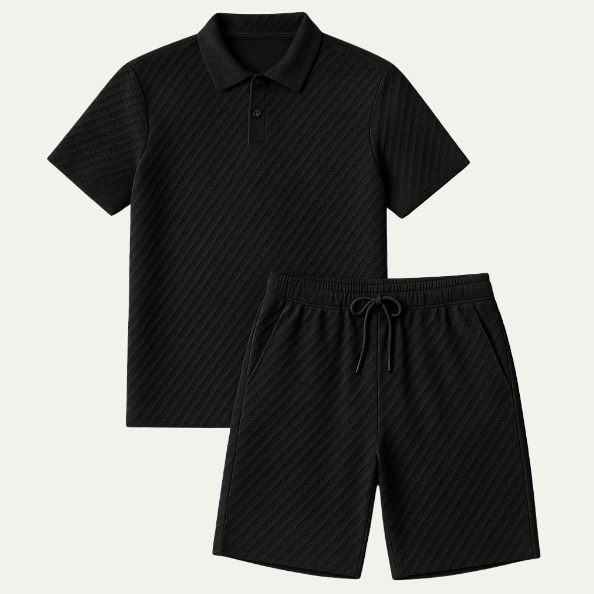Herrset med Pikétröja och Shorts med Diagonalt Strukturmönster-Sets for Men-Fjallbarn