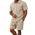 Herrset med Pikétröja och Shorts med Diagonalt Strukturmönster-Sets for Men-Fjallbarn