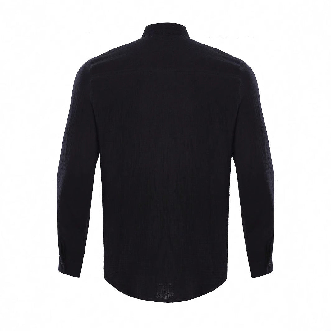 Herrskjorta i linneväv med kinakrage-Shirts for men-Fjallbarn