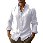 Herrskjorta i linneväv med kinakrage-Shirts for men-Fjallbarn