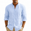 Herrskjorta i linneväv med kinakrage-Shirts for men-Fjallbarn