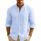Herrskjorta i linneväv med kinakrage-Shirts for men-Fjallbarn