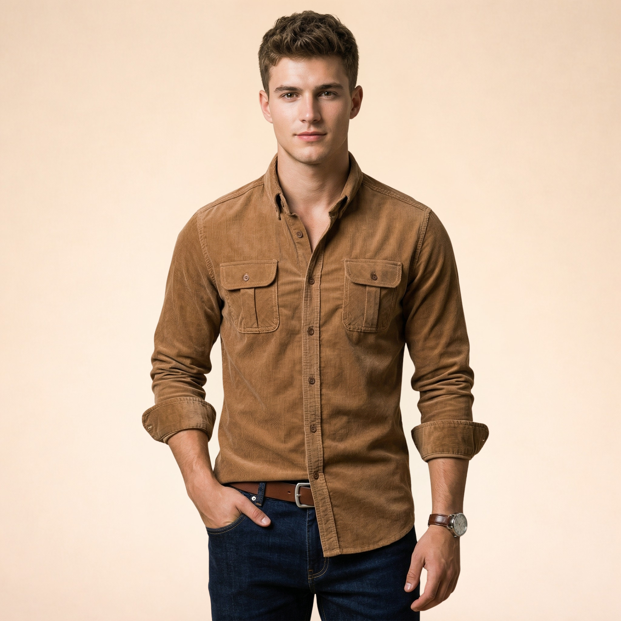 Herrskjorta med bröstfickor och knappstängning-Shirts for men-Fjallbarn