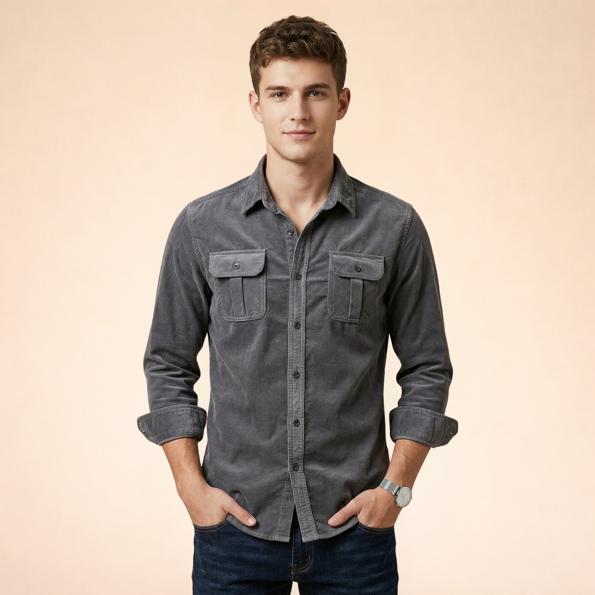Herrskjorta med bröstfickor och knappstängning-Shirts for men-Fjallbarn