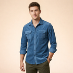 Herrskjorta med bröstfickor och knappstängning-Shirts for men-Fjallbarn