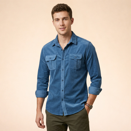 Herrskjorta med bröstfickor och knappstängning-Shirts for men-Fjallbarn