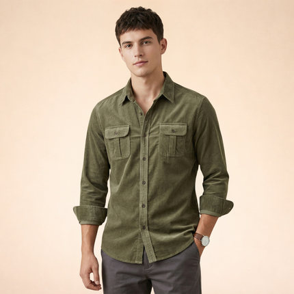 Herrskjorta med bröstfickor och knappstängning-Shirts for men-Fjallbarn