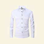 Herrskjorta med långa ärmar och krage med knappstängning och kontrastknappar-Shirts for men-Fjallbarn