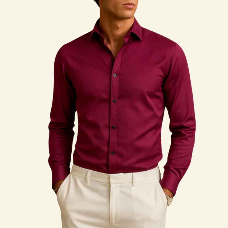 Herrskjorta med långa ärmar och krage med knappstängning och kontrastknappar-Shirts for men-Fjallbarn