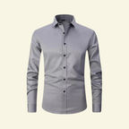 Herrskjorta med långa ärmar och krage med knappstängning och kontrastknappar-Shirts for men-Fjallbarn