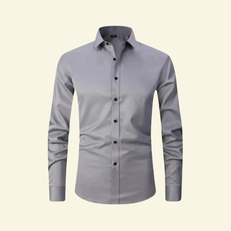 Herrskjorta med långa ärmar och krage med knappstängning och kontrastknappar-Shirts for men-Fjallbarn