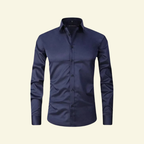 Herrskjorta med långa ärmar och krage med knappstängning och kontrastknappar-Shirts for men-Fjallbarn