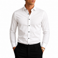 Herrskjorta med långa ärmar och krage med knappstängning och kontrastknappar-Shirts for men-Fjallbarn