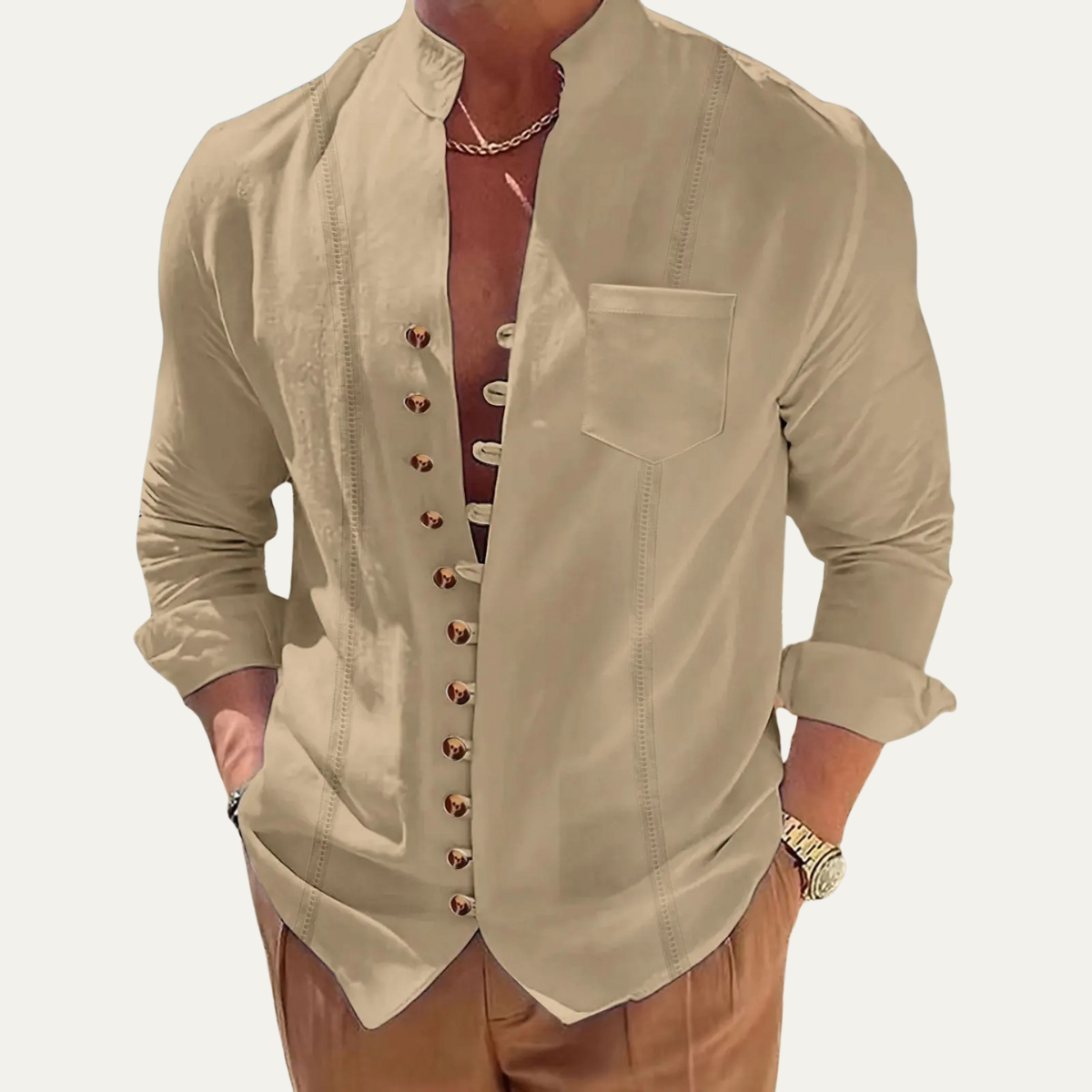 Herrskjorta med mandarinkrage och knappar-Shirts for men-Fjallbarn