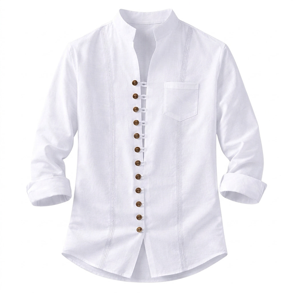 Herrskjorta med mandarinkrage och knappar-Shirts for men-Fjallbarn