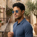 Herrsolglasögon med geometrisk helbåge och vinklad brygga-Glasses for men-Fjallbarn