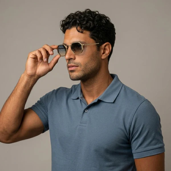 Herrsolglasögon med geometrisk helbåge och vinklad brygga-Glasses for men-Fjallbarn