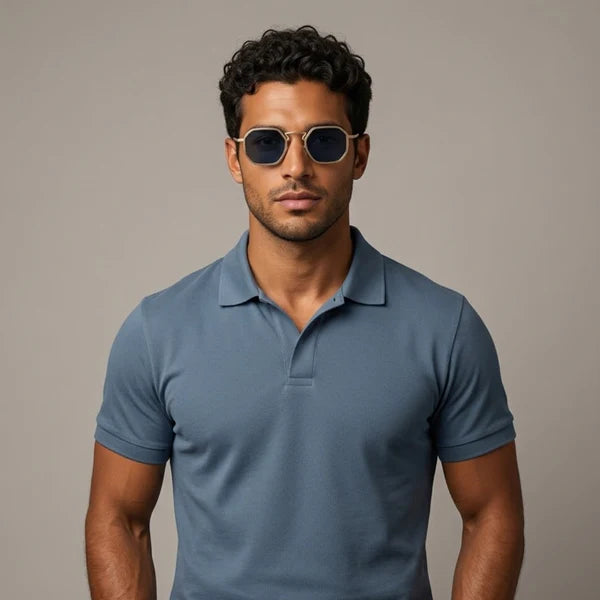 Herrsolglasögon med geometrisk helbåge och vinklad brygga-Glasses for men-Fjallbarn
