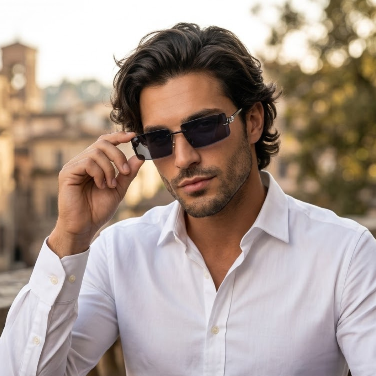 Herrsolglasögon med rektangulära linser och dekorativ skalm-Glasses for men-Fjallbarn