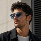 Herrsolglasögon med transparent fyrkantig båge och mönstrade skalmar-Glasses for men-Fjallbarn