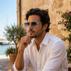 Herrsolglasögon med transparent fyrkantig båge och räfflade skalmar-Glasses for men-Fjallbarn