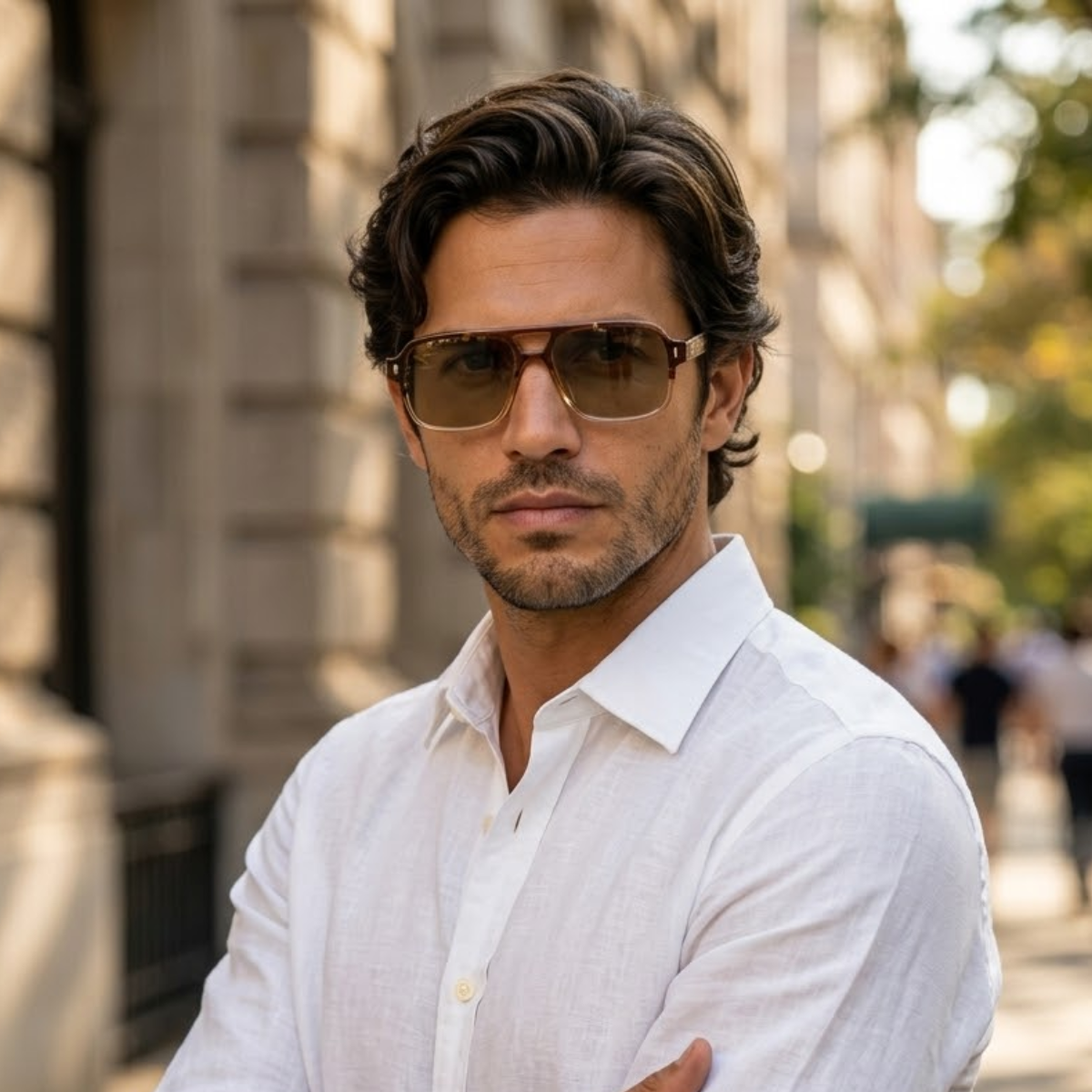 Herrsolglasögon med transparent fyrkantig båge och räfflade skalmar-Glasses for men-Fjallbarn